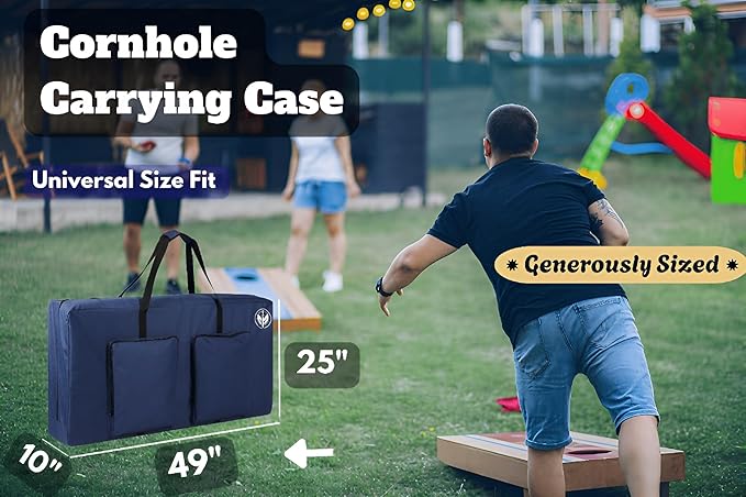 Premium Cornhole Carrying Case - Fits Regulation 4’ x 2’ Boards, Water Resistant Corn Hole Board Carry Case with Reinforced Protection, Padded Straps & Pockets
