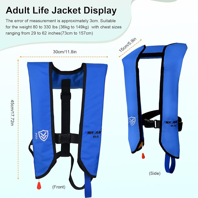 Automatic Inflatable Life Jacket | Inflatable PFD Jackets for Adults|Kayak Life Vest | for Outdoor Water Sports | Fishing Sailing | Jet Skiing | Supports up to 330 lbs