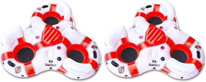 Solstice Super Chill Inflatable River Raft Float Tube 3 Person with Cupholders, Cooler, Mesh Bottom, Backrest, Grab Handles Tie On Rope | for Rivers Lake Ocean Pool Floating Snow Heavy Duty Material