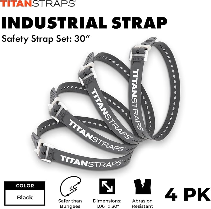 Titan Industrial Straps – Strong & Simple Tie-Downs for Construction (Welders, DIY Home) & 1st Responders – 3 Year Warranty, Batch Tested – 70 lb. Working Load, 30" Length, Black, 4-Pack