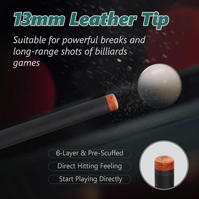 Pool Cue Stick with Hard Case 13mm 6-Layer Tip Professional Pool Cue Stick Fiberglass Pool Cue Billiards Cue Stick for Adults Men Players, 19 Oz, 57"