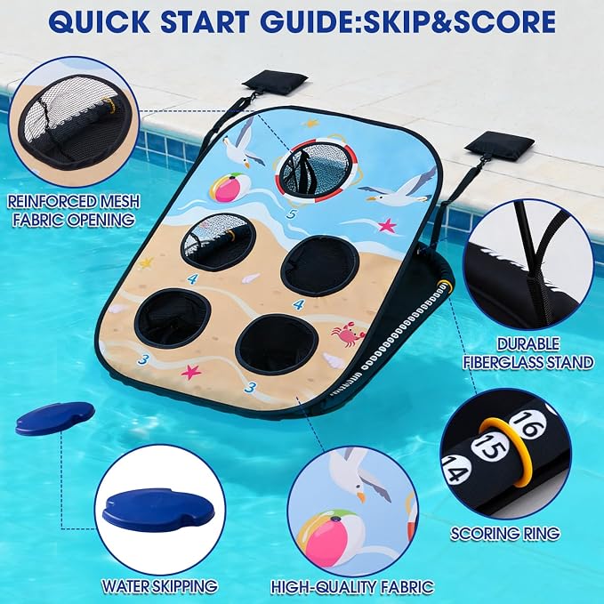 Pool Cornhole Board Set, Corn Hole Games Floating for Adults, 3ft x 2ft Cornhole Set Game Water and Land Dual-Use, Swimming Pool Toys for Family, Portable Beach/Lawn/Lake Toys