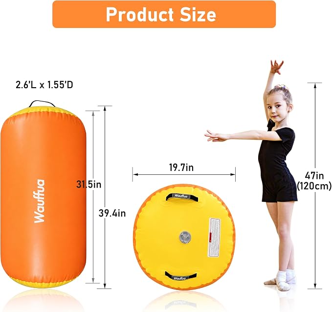 Gymnastic Air Barrel, Inflatable Tumble Track, Tumbling Mat, Roller Octagon Trainer for Back Handspring and Back-bend for Home, Gym, No Pump