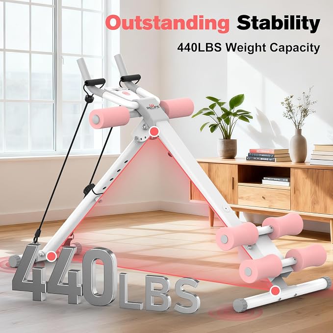 RELIFE REBUILD YOUR LIFE AB Workout Machine Adjustable Ab Trainer Machine Foldable Ab Cruncher Strength Training Equipment for Home Gym, Full Body Workout Equipment 440 LBS