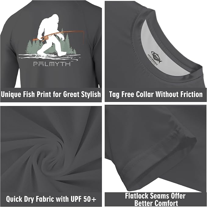 Palmyth Fishing Shirts for Men Long Sleeve UPF 50+ T Shirt Sun Protection | Quick Dry, Sun Protection, Myth-Cool Fabric, Fish Print, Moisture Wicking, Stretchy, Breathable, Fishing,Boating,Outdoor Wear