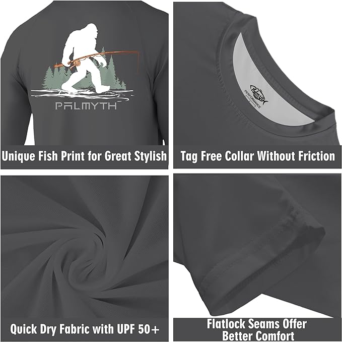 Palmyth Fishing Shirts for Men Long Sleeve UPF 50+ T Shirt Sun Protection | Quick Dry, Sun Protection, Myth-Cool Fabric, Fish Print, Moisture Wicking, Stretchy, Breathable, Fishing,Boating,Outdoor Wear