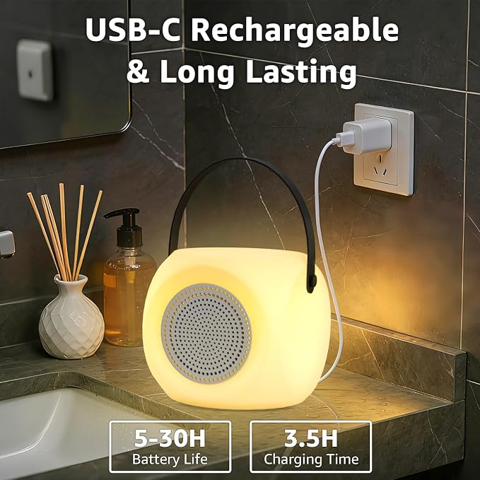 FUYO Shower Lamp with Speaker 16 Colors with Remote, Shower Lights Waterproof, Bluetooth Speakers with Lights Dual Pairing HD Stereo Sound for Indoor Outdoor Bathroom Party Pool Patio (2PCS-Fatty)