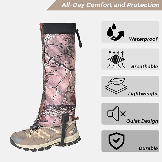 Leg Gaiters- Waterproof Boot Gaiter for Men & Women, with 1000D Wear Resistantand Snowproof and Waterproof Leg Protectors for Hiking and Camping