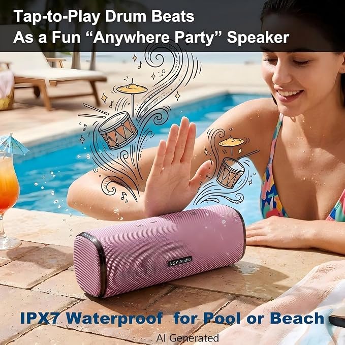 IPX7 Waterproof Bluetooth Shower Speaker | 30W RMS (40W Peak) Floating Pool Speaker, RGB Sync Lights, Built-in Mic for Hands-Free Calls, Pink
