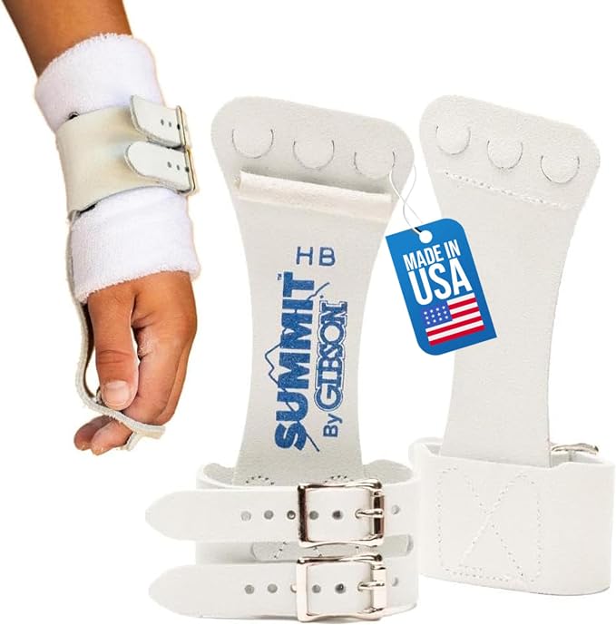 Gibson Athletic Summit High Bar Gymnastic Grips for Boys, Durable Leather Grip for Secure Grip, Hand Grips for Early Competitor Gymnasts, Gymnastics Grips for Boys - Made In USA