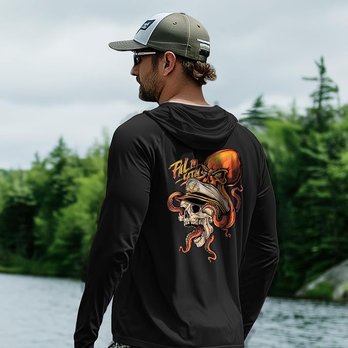 Palmyth Fishing Hoodie for Men Long Sleeve Sun Protection UV UPF 50+ Shirts | Hidden Zipper Pocket, Thumb Loops, Quick-Dry, Side Mesh Panels, Lens Cleaning Cloth, 4-Way Stretch