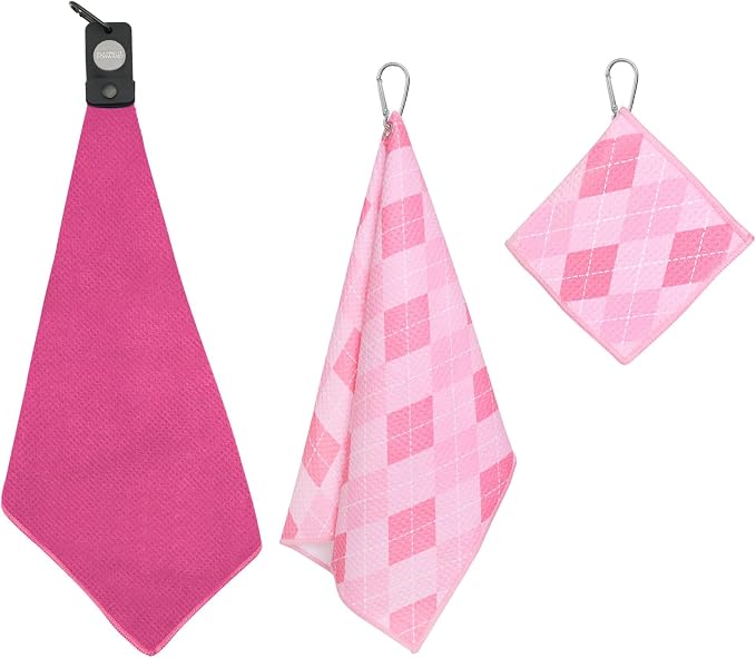 Magnetic Golf Towel for Golf Bags with Clip for Men & Women, Waffle Weave Microfiber Towel with Industrial Strength Clip Hook for Strong Hold to Golf Carts or Clubs, Set of 3
