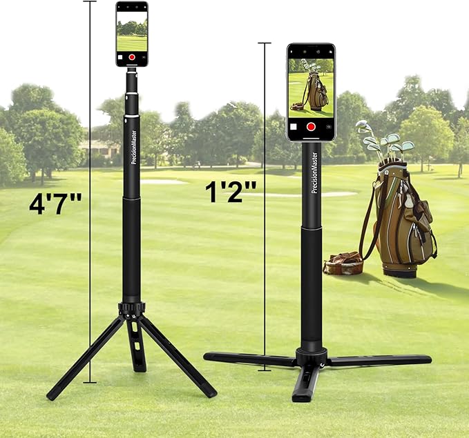PrecisionMaster Golf Tripod & Monopod, Magnetic Golf Film Stick 52" Adjustable Aluminum, Golf Swing Training Aid Compatible with Mag-Safe iPhone Android Phones (4N Magnet)