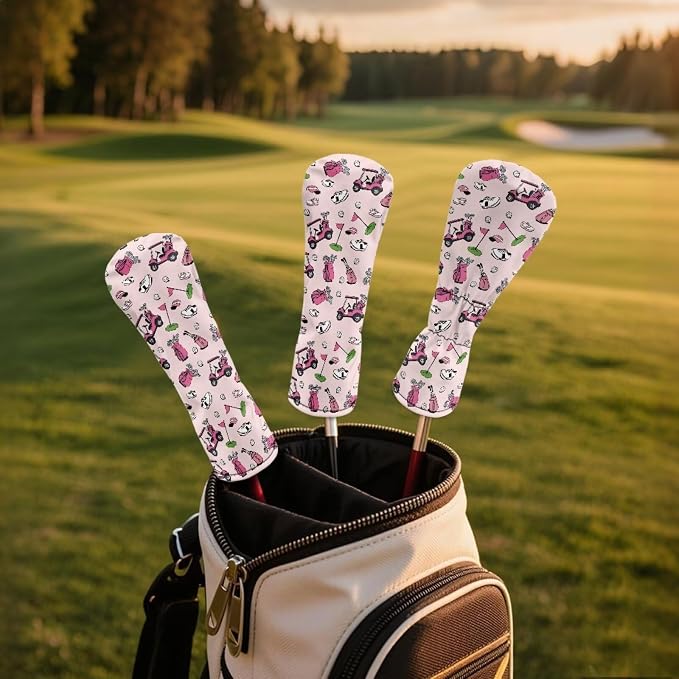 Rnyleeg Golf Club Head Covers for Women Driver Head Cover Leather Fairway Wood Headcover Hybrid Headcovers for Golf Clubs