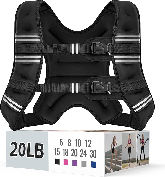 Zeerun Weighted Vest, 6lb/8lb/10lb/12lb/15lb/18lb/20lb/24lb/30lb for Men Women, Reflective Stripe Adjustable Buckle, Comfortable Durable Rucking Vest for Walking Running Strength Training