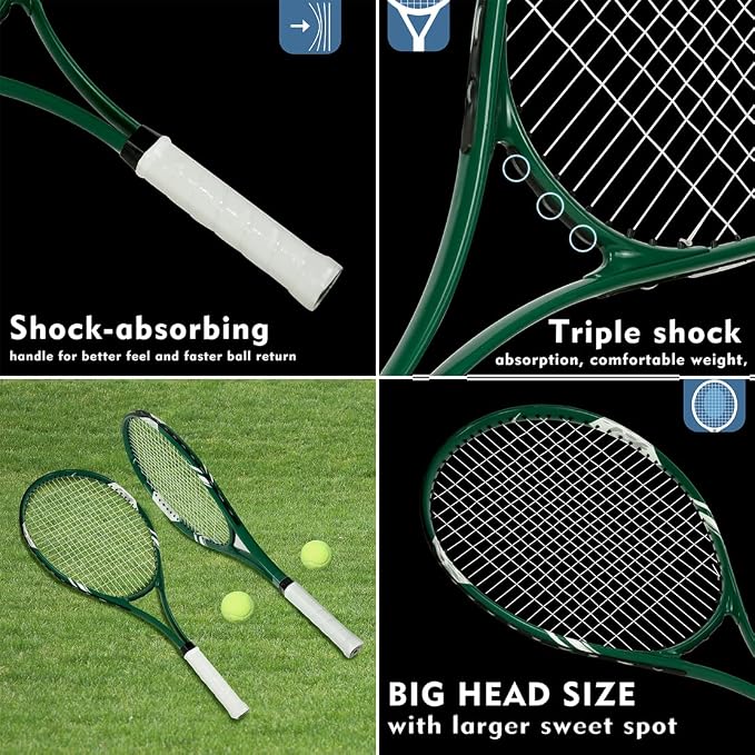 Tennis Rackets 2 Players Recreational for Beginners,Pre-Strung 27 Inch Light Adult Racquet Set for Women Men with Tennis Balls,Overgrips and Carry Bag