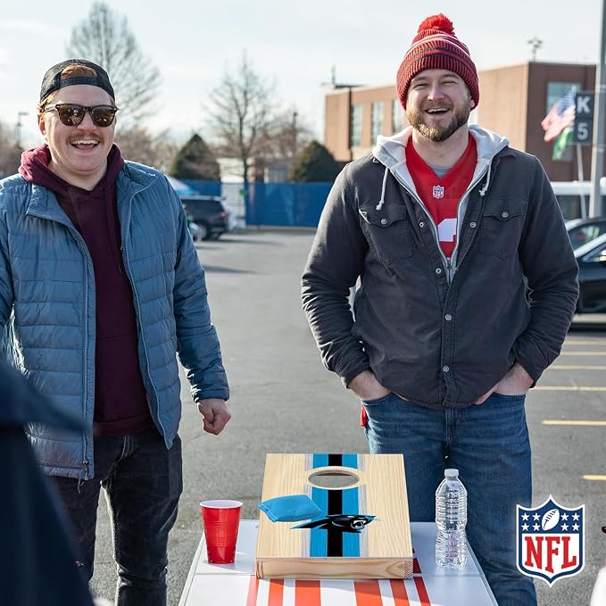 NFL Football Portable Size 1' x 2' Solid Wood Cornhole Set with Direct Print HD Team Graphics – Travel Size