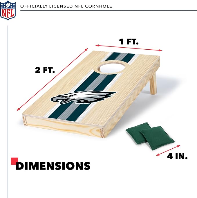 NFL Football Portable Size 1' x 2' Solid Wood Cornhole Set with Direct Print HD Team Graphics – Travel Size