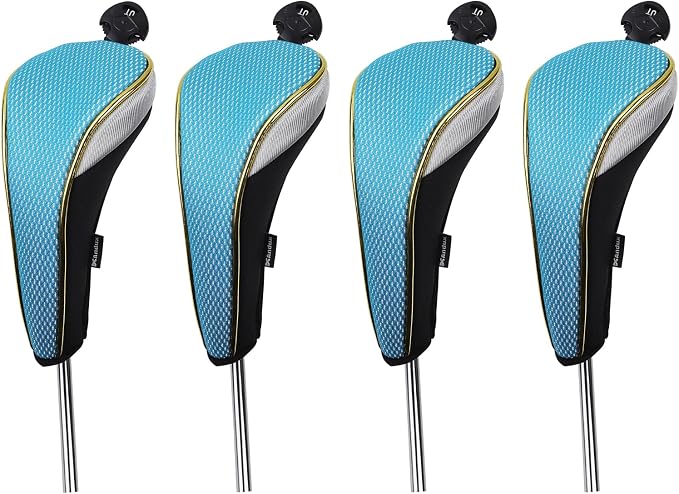 Andux 4Pcs/Set Gold Golf Hybrids Club Head Covers with Dial No. Tag MT/HY12