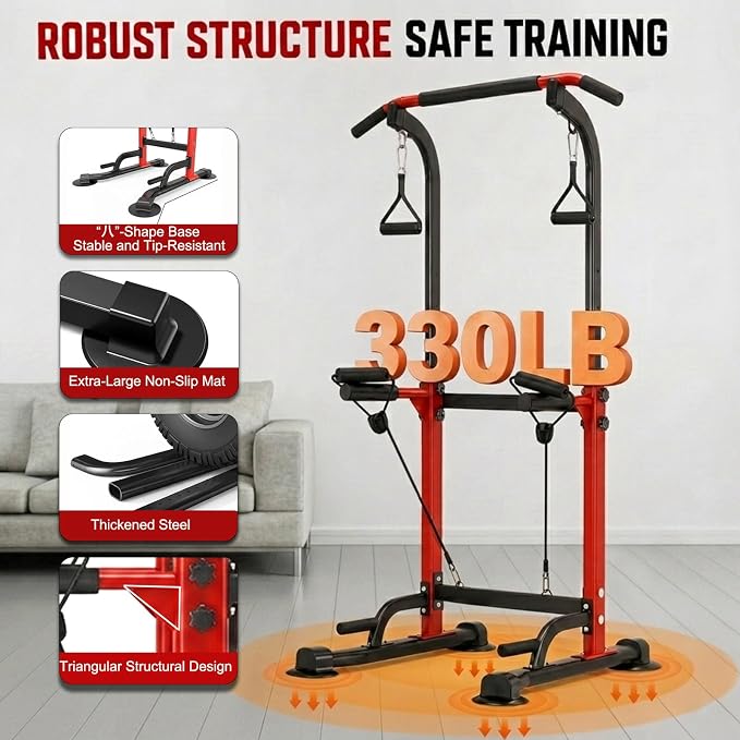 Power Tower Pull Up Bar,Pull-Up Rack Dip Station,Height Adjustable Multi-functional Home Strength Training Gym Equipment, Save Space,People Below 6 feet