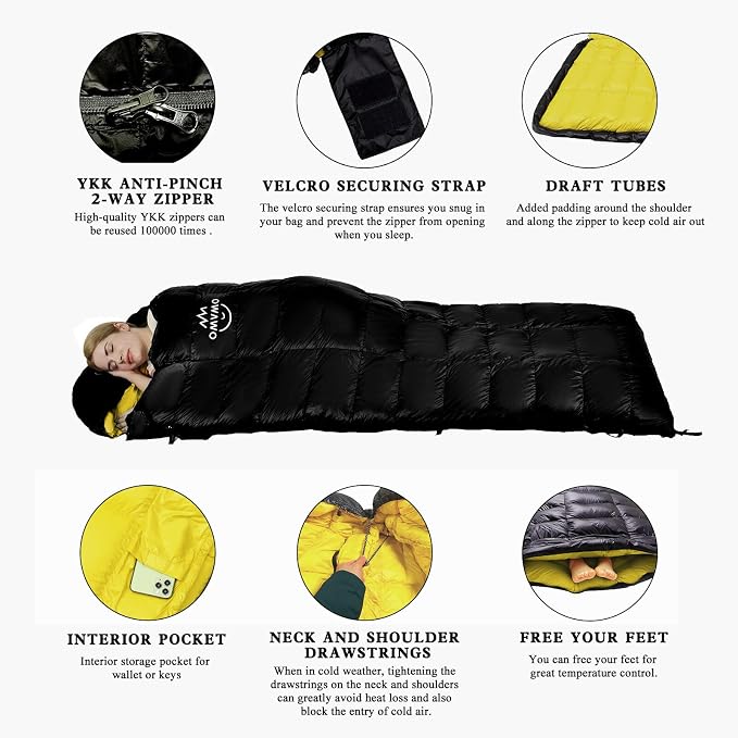 0 20 Degrees F Down Sleeping Bag for Adults,4 Season Rectangle Down Sleeping Bag for Camping Hiking