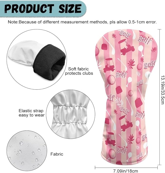 Rnyleeg Golf Club Head Covers for Women Driver Head Cover Leather Fairway Wood Headcover Hybrid Headcovers for Golf Clubs