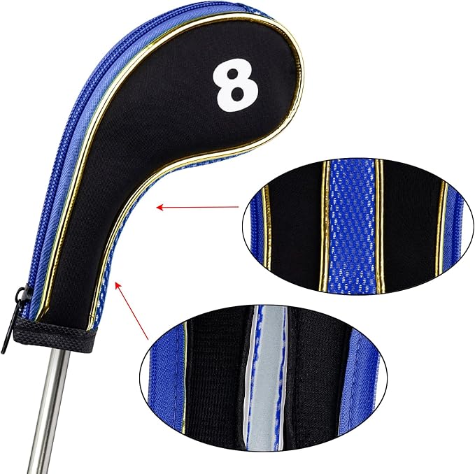 Andux Gold Golf Iron Club Head Covers No. on Both Sides Long Neck with Zipper 12pcs/Set