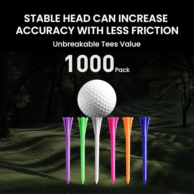 FINGER TEN Golf Tees Plastic Unbreakable Easy to Find Bulk Value 200/500/1000 Count, 2 3/4 3 1/4 Inch Tee Driving Range Reduce Friction, Green Red White USA Flag Practice