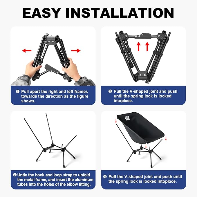 Portable Camping Chairs for Adults Heavy Duty, Compact Backpacking Chair Supports 330 Lbs Lightweight Folding Camp Chair with Side Pocket for Outdoor Travel Beach Hiking Picnic, Black