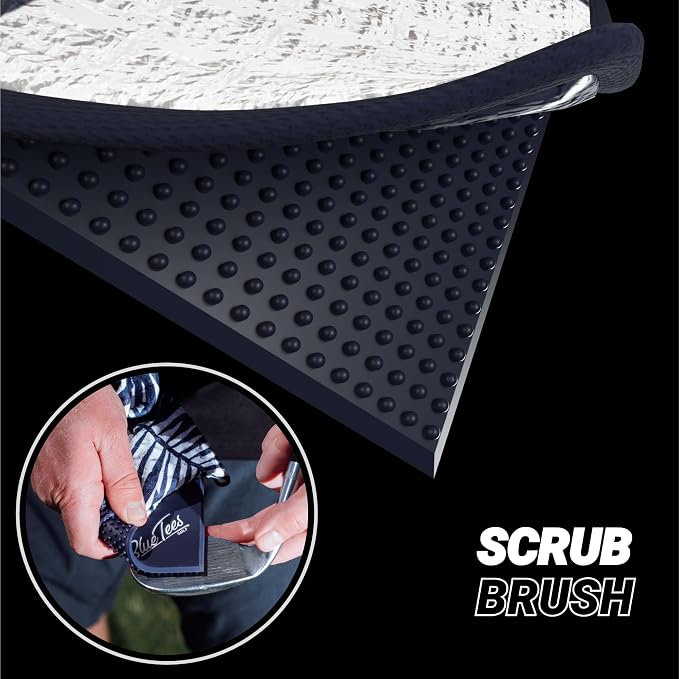 Blue Tees Golf Premium Magnetic Towel - Super Strong Magnet - Microfiber Waffle Design - Silicone Brush - Groove Cleaner - Bag Buckle