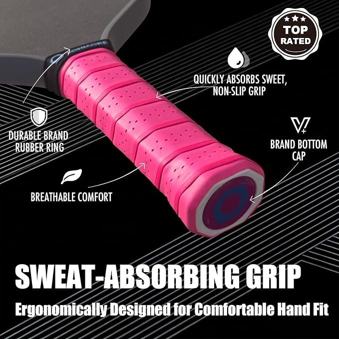 Pickleball Paddle Set, T700 Carbon Fiber, 16mm Core for Control & Spin, Includes 1 Paddle, Paddle Sleeve Cover, 2 Wristbands & 1 Grip Tape | Sonicore CourtVibe