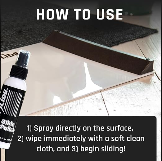 Lubricant Spray - 4oz Slide Board Polish - Odorless, Water Based, Multi-Surface Lubricant. Multi-Purpose - Exercise Equipment, Slide Boards, Tiles, Flooring - Surface Care. Made in USA
