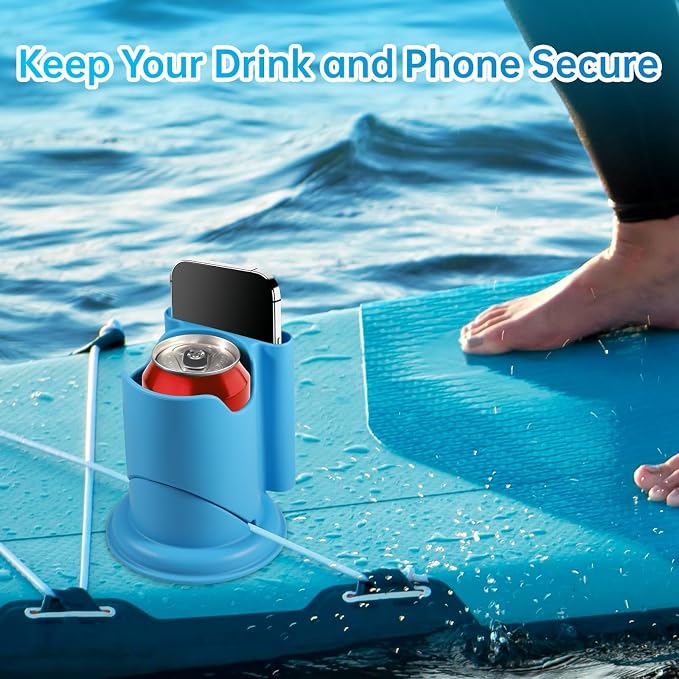 Paddle Board Cup Holder, Kayak Cup Holder 2-in-1 Drink & Phone Holder, Paddleboard and Kayak Accessories for SUP, Kayaking, Fishing, Yoga, or Surfing Adventures(Blue,2Pack)