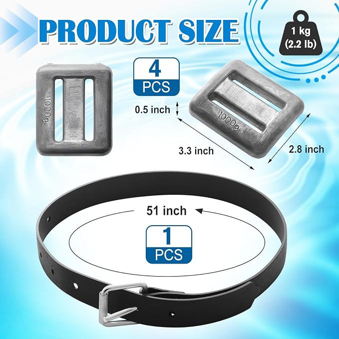 Shimeyao 4 Pcs 2.2 lb Dive Weights Rubber Belt for Scuba Diving Weight Belt with Metal Buckle Scuba Metal Block for Summer Freediving Spearfishing Underwater Operations