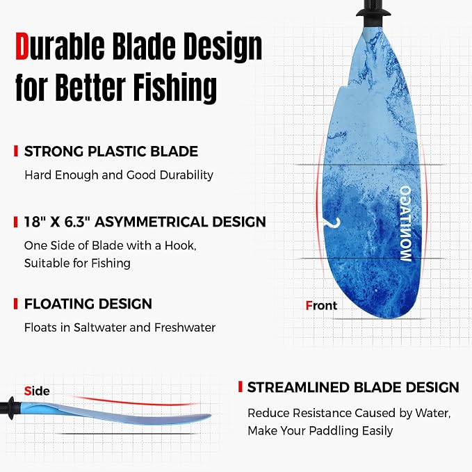 Angler Kayak Paddle Carbon Fiber Shaft and Plastic Blade, Floating Adjustable Fihsing Kayak Oar with Paddle Leash, 230-250cm/90-98 inch