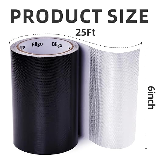 Heavy Duty Waterproof Repair Tape 6 Inch x 25 FT for RV Awning, Tent, Tarp, Sail and Boat Cover, Outdoor Fabric Repair Patch, UVproof, Multipurpose Black