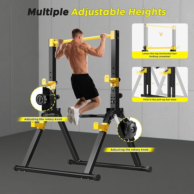 SogesHome Power Tower Dip Station Pull Up Bar for Home Gym, Adjustable & Foldable Multifunction Fitness Workout Station with Triangular Stability Design for Strength Training