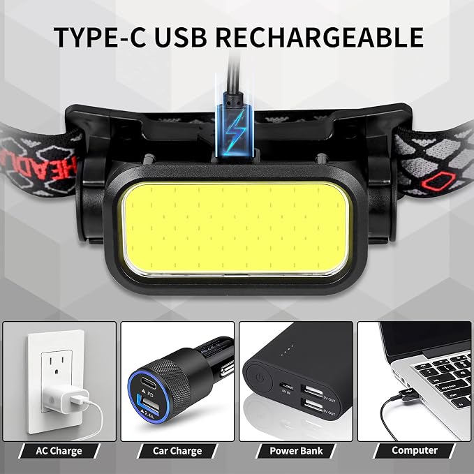 LED Headlamp High Lumens with Motion Sensor Super Bright, 3 Lighting Modes, Digital Display, Rechargeable, Waterproof Head Lamp, 90° Adjustable for Camping, Hiking, Fishing, Running Outdoor (1) (6)