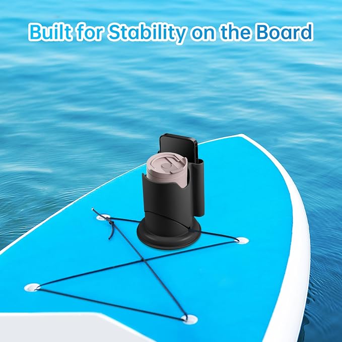 Paddle Board Cup Holder, Kayak Cup Holder 2-in-1 Drink & Phone Holder, Paddleboard and Kayak Accessories for SUP, Kayaking, Fishing, Yoga, or Surfing Adventures(Black,1Pack)