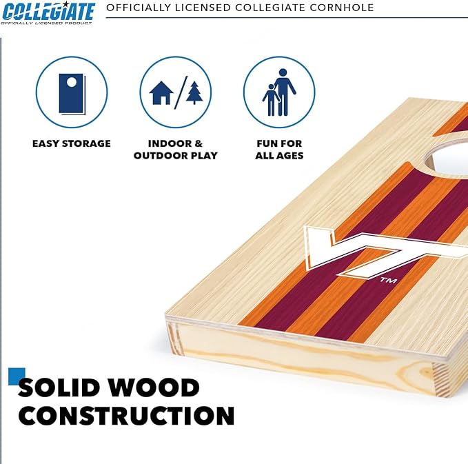 Wild Sports College Portable Size 1' x 2' Solid Wood Cornhole Set with Direct Print HD Team Graphics – Travel Size