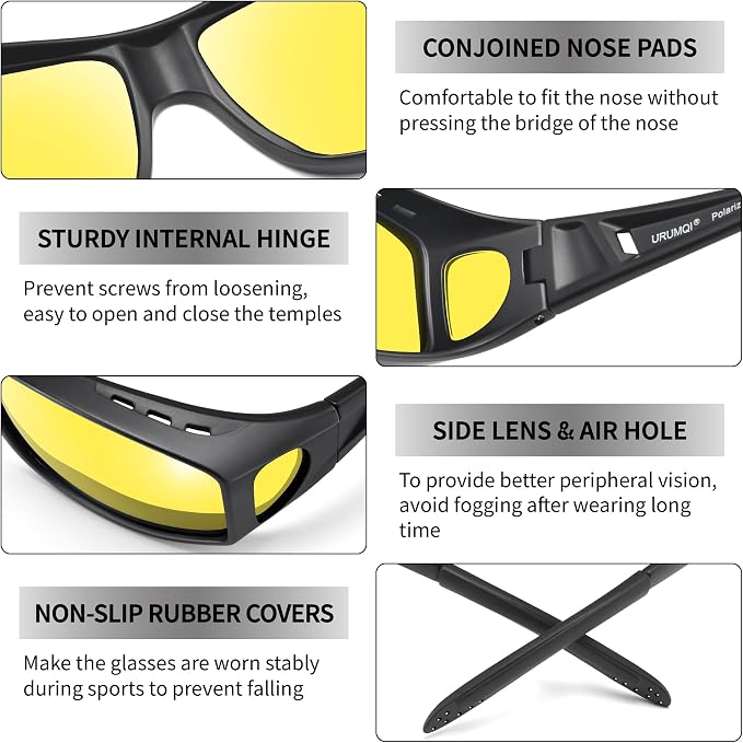 URUMQI Polarized Sunglasses Fit Over Glasses for Men Women, Wraparound Sun Glasses UV400 Protection for Driving Fishing