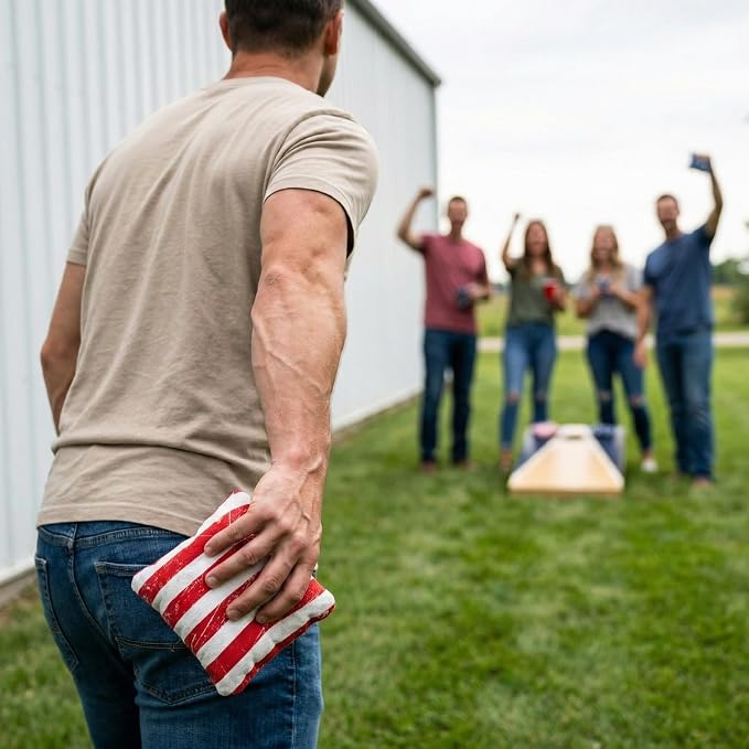 Professional Cornhole Bags Set of 8 - Dual Sided Stick & Slide (Suede/Woven) - Premium Resin Filled Regulation Weight & Size (6x6, 16oz) - Double Stitched Reinforced Seams with Carry Tote