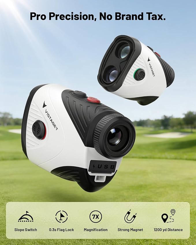 Golvia 30 Golf Range Finder 1200 Yards, 7X Magnification, Rangefinder with Slope On/Off, Flag Lock Vibration, Range Finder Golf Magnetic, USB-C Rechargeable