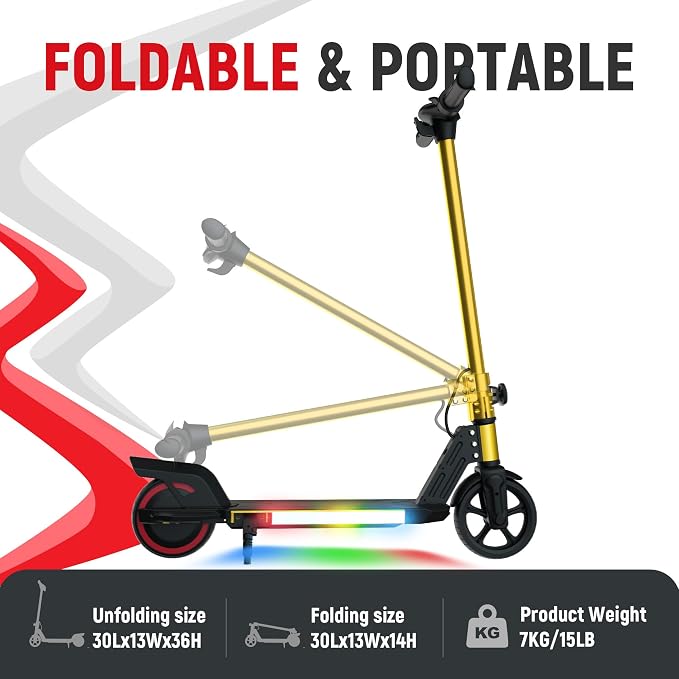 Foldable Electric Scooter for Kids, with Bright Front LED Lights,Shining Pedal, LED Display, Dual Brakes 150W Motor Kids Electric Scooter, UL2272 Certified