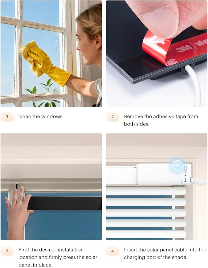 2PCS Solar Panels 3.4W 6V Charge for Motorized Blinds with USB-C Connector for Lithium Battery Operated Shades