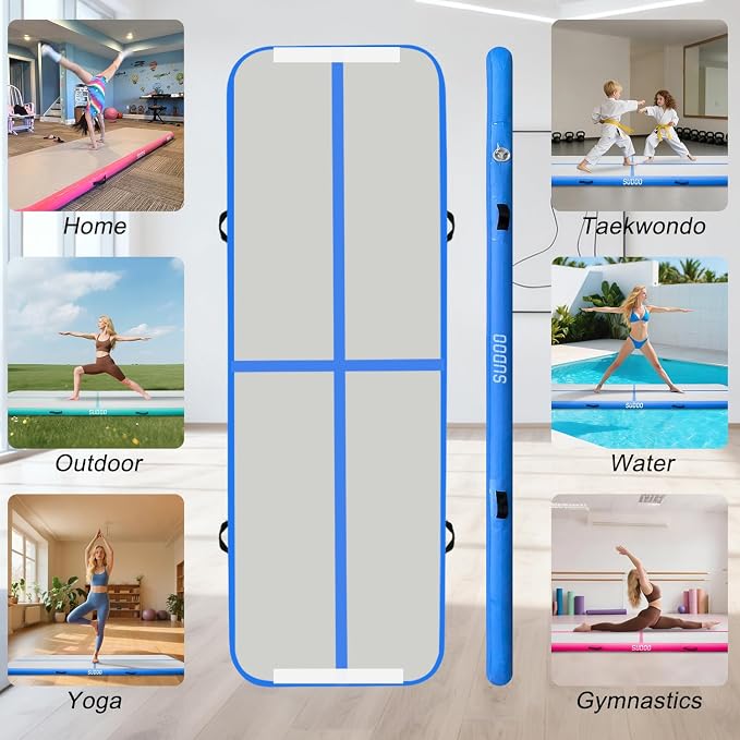 SUDOO Gymnastics Air Mat 10ft/13ft/16ft Inflatable Air Tumble Track Mat 4" Thick Tumbling Mat With Pump or No Pump for Training Tumble Yoga Cheerleading Parkour Beach Water Activities Home Use