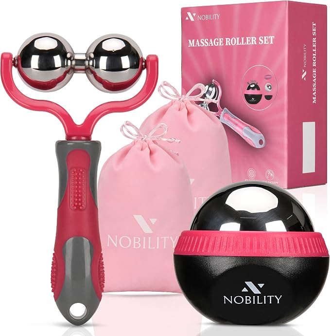 Nobility Massage Ball Roller– Ice Cold and Hot for Deep Tissue and Sore Muscle Relief of Stiffness and Stress, Body, Neck, Back, Foot, Plantar Double Pink