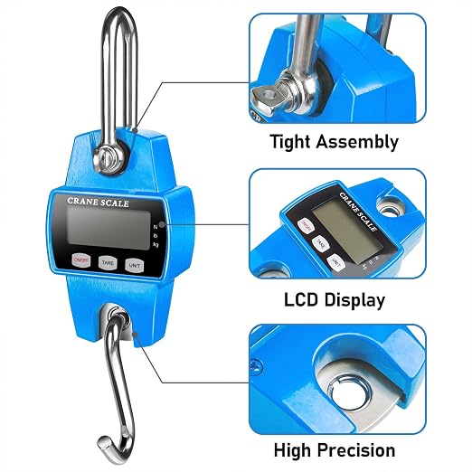 RoMech 660lb Digital Hanging Scale with Cast Aluminum Case, Handheld 300Kg Mini Crane Scale with Hooks for Farm Hunting Fishing Outdoor (Blue)