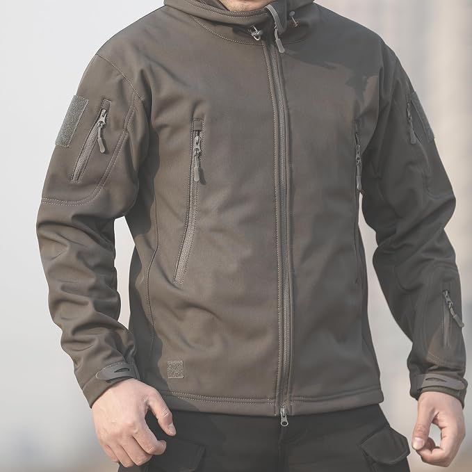 Men's Military Tactical Jacket Fleece Lined Hooded Mens Softshell Jacket Waterproof Windproof and Warm Winter Coat