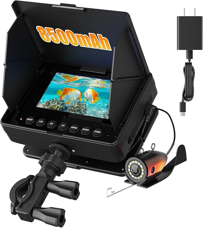 Underwater Fishing Camera, 4.3" IPS HD 1200TVL Fish Camera with 50ft Cable, 3X Zoom, 6 White & 6 IR LEDs for Kayak, Sea & River, 8500mAh Battery, Portable Underwater Camera for Fishing(Easy to Use)
